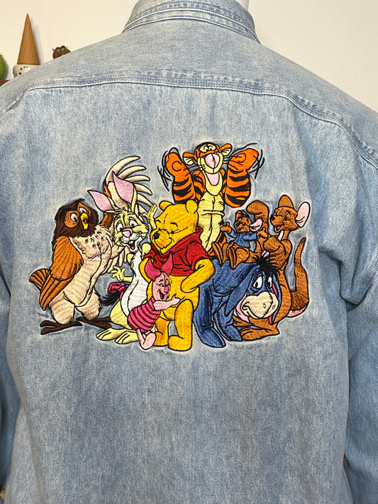 Vintage Pooh and friends embroidered denim button down sz L