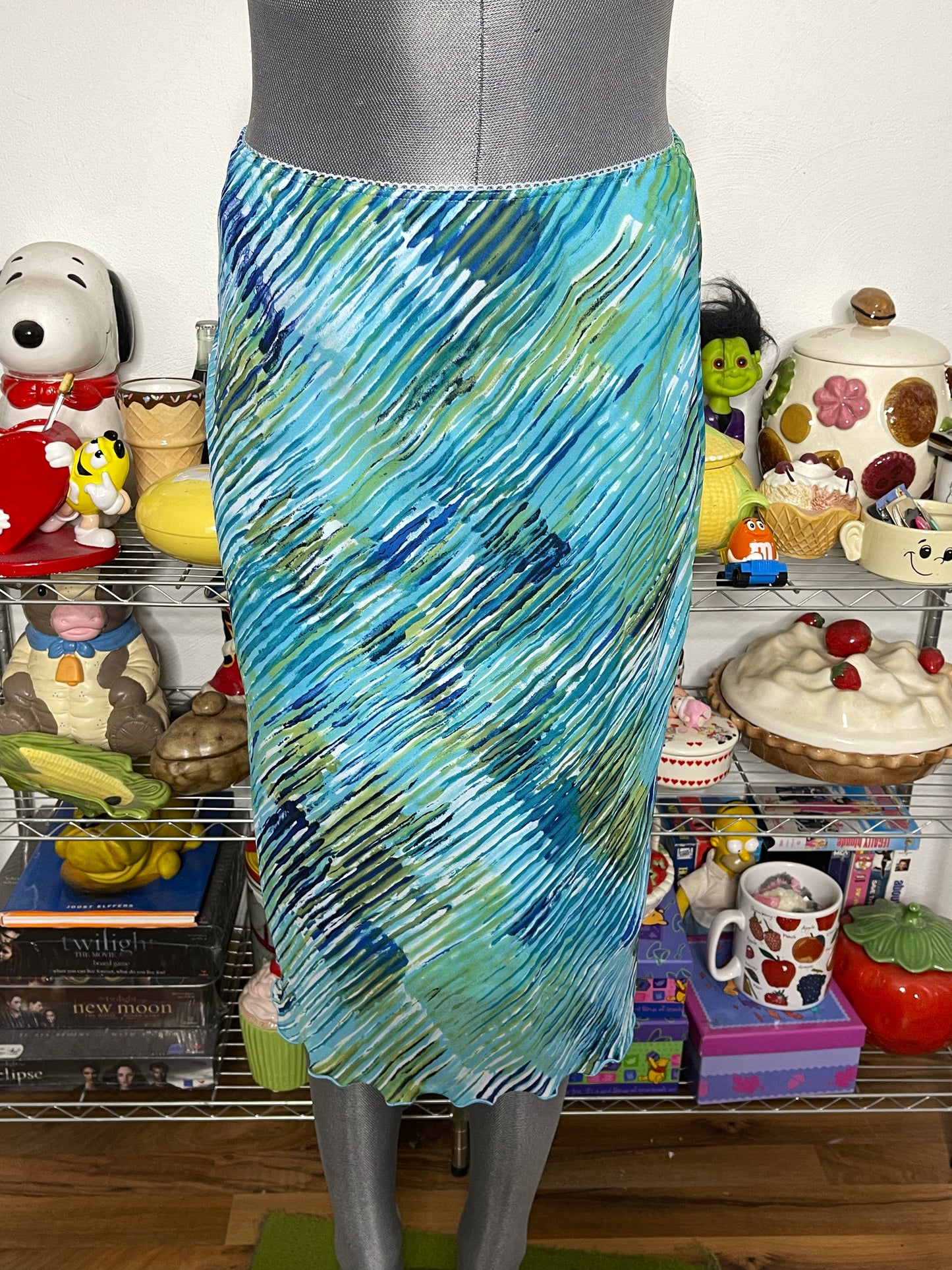 Vintage 90s Funky Striped Abstract  Print Midi Skirt Sz M/L