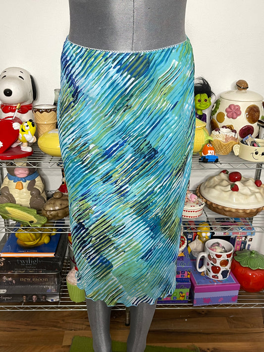 Vintage 90s Funky Striped Abstract  Print Midi Skirt Sz M/L