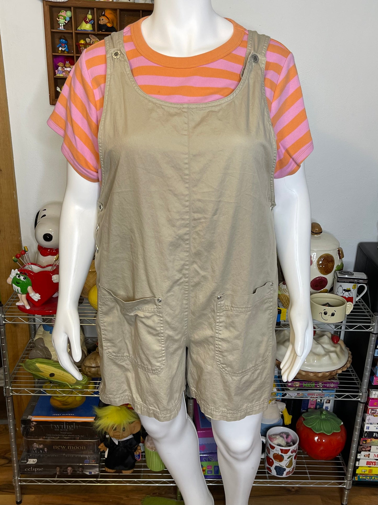 Vintage Khaki Tan Oversized Romper Overalls Sz XL/XXL