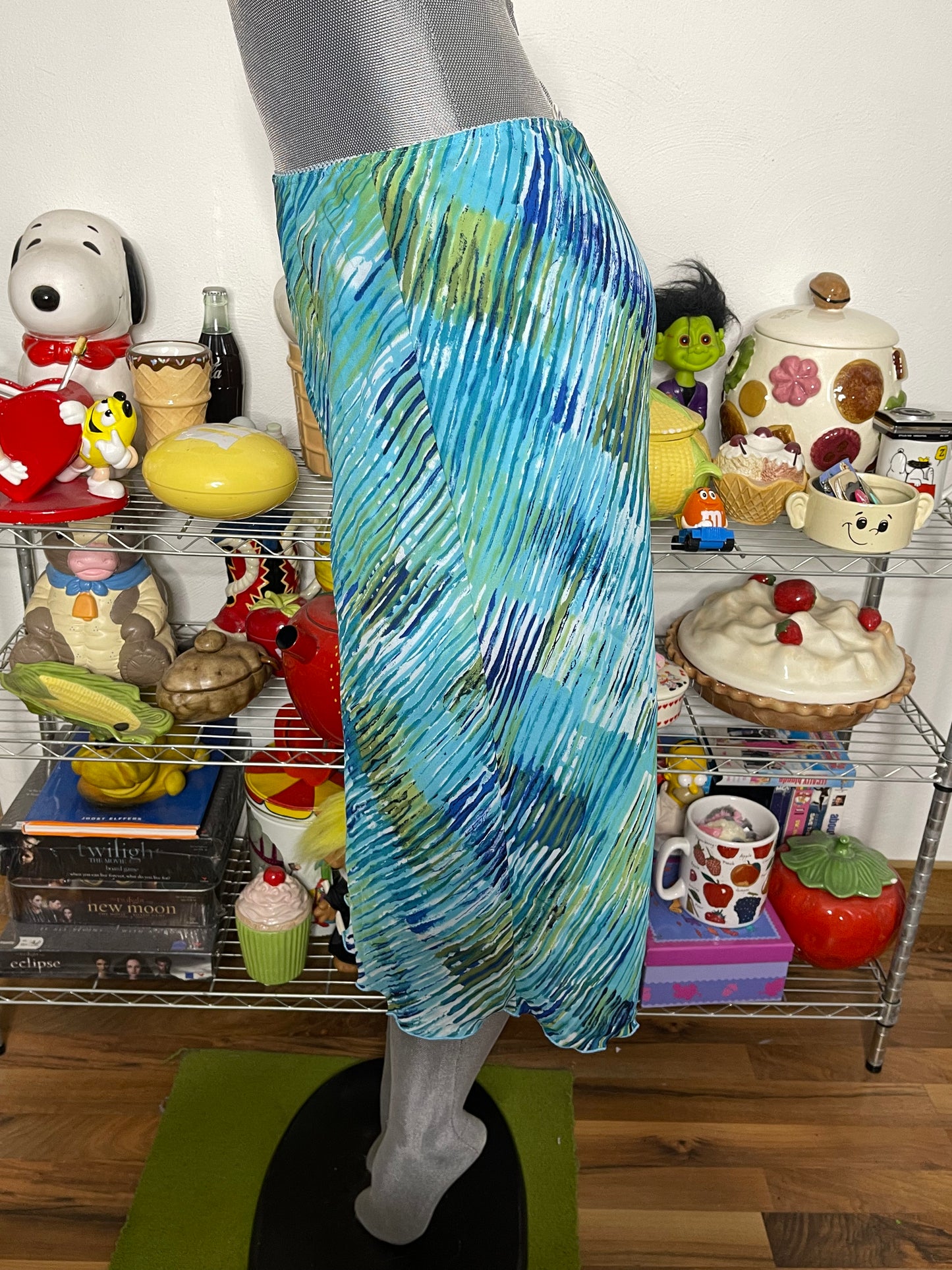 Vintage 90s Funky Striped Abstract  Print Midi Skirt Sz M/L