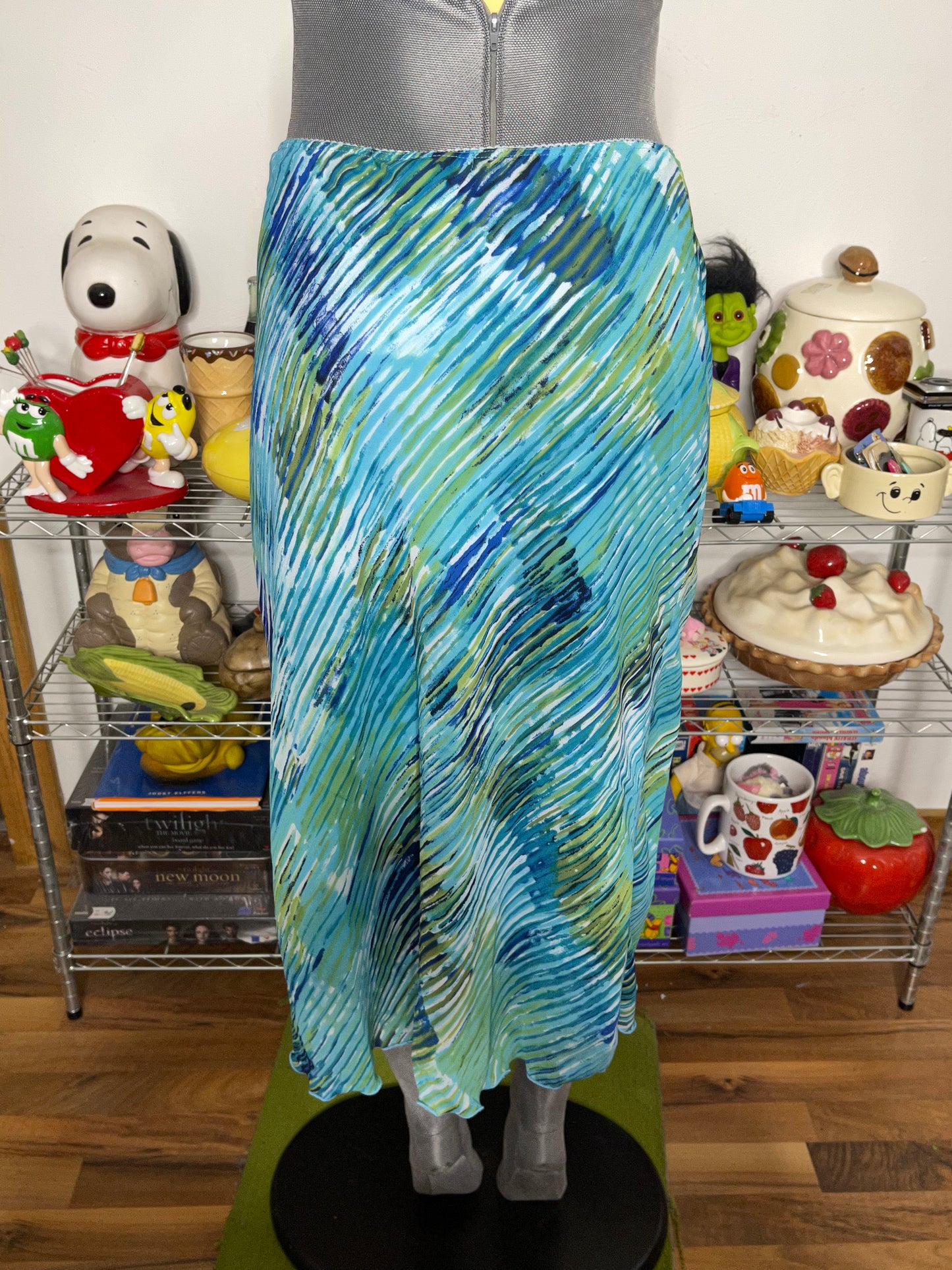 Vintage 90s Funky Striped Abstract  Print Midi Skirt Sz M/L