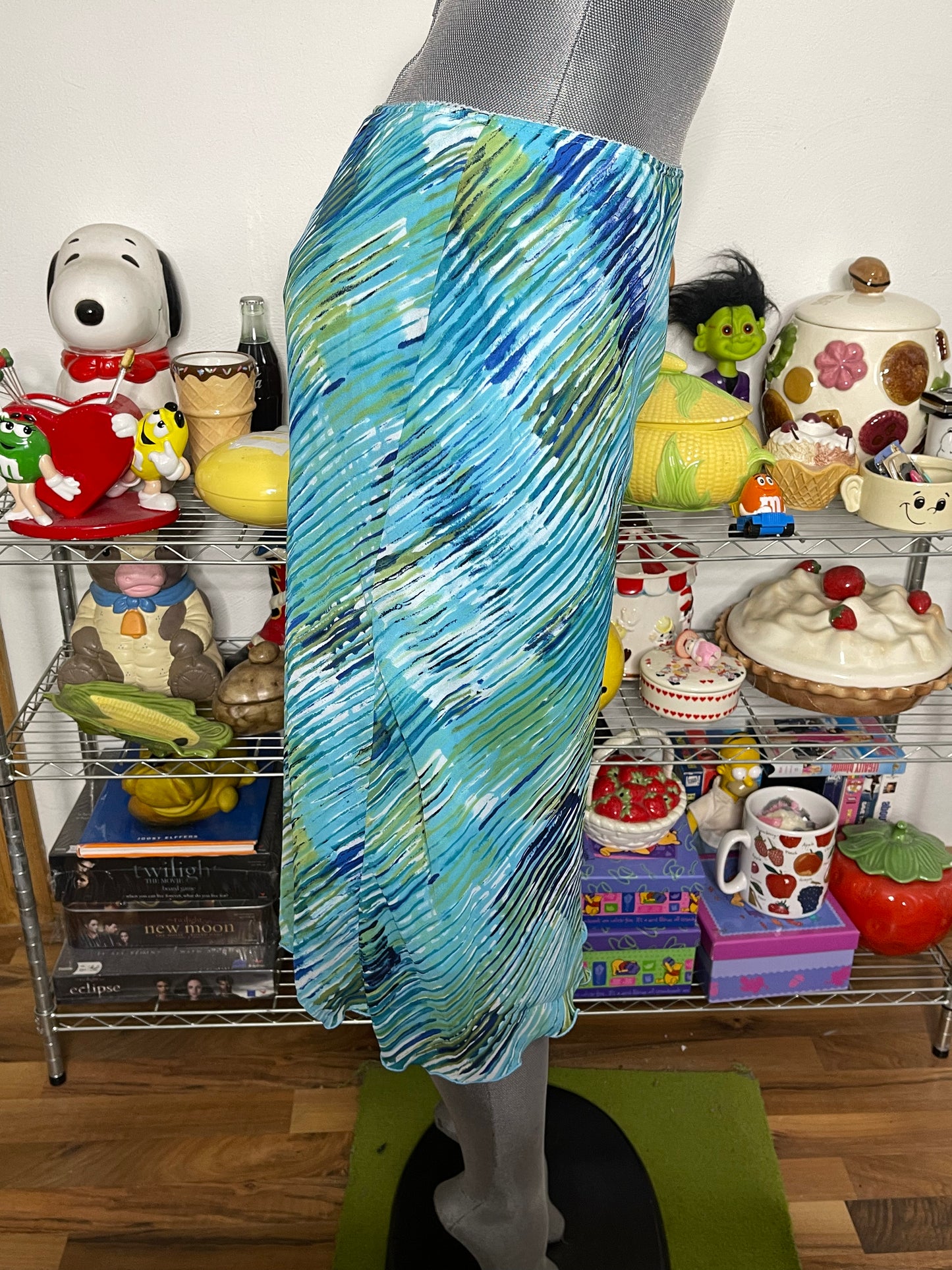 Vintage 90s Funky Striped Abstract  Print Midi Skirt Sz M/L