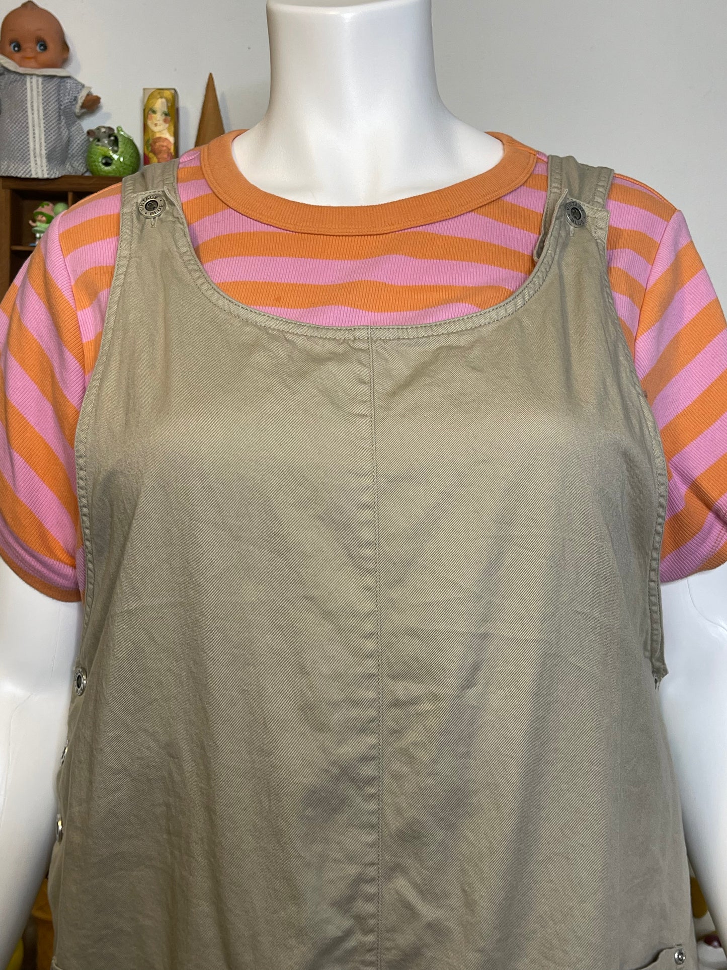 Vintage Khaki Tan Oversized Romper Overalls Sz XL/XXL
