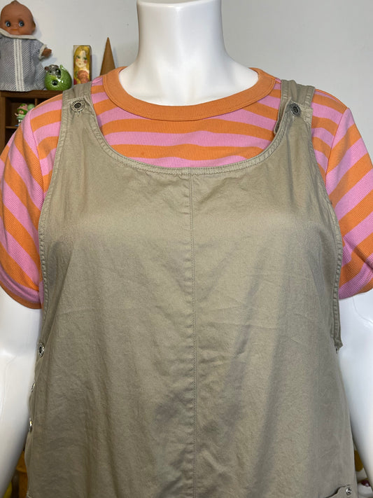 Vintage Khaki Tan Oversized Romper Overalls Sz XL/XXL