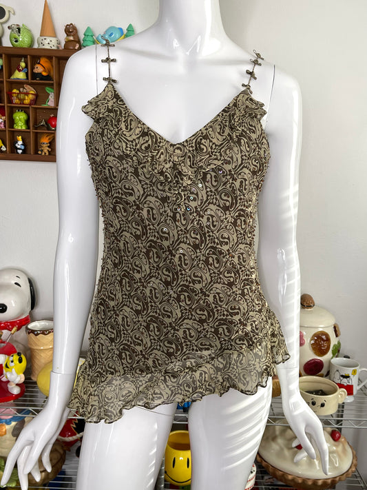 Vintage 2000s beaded sequin asymmetrical top Sz M