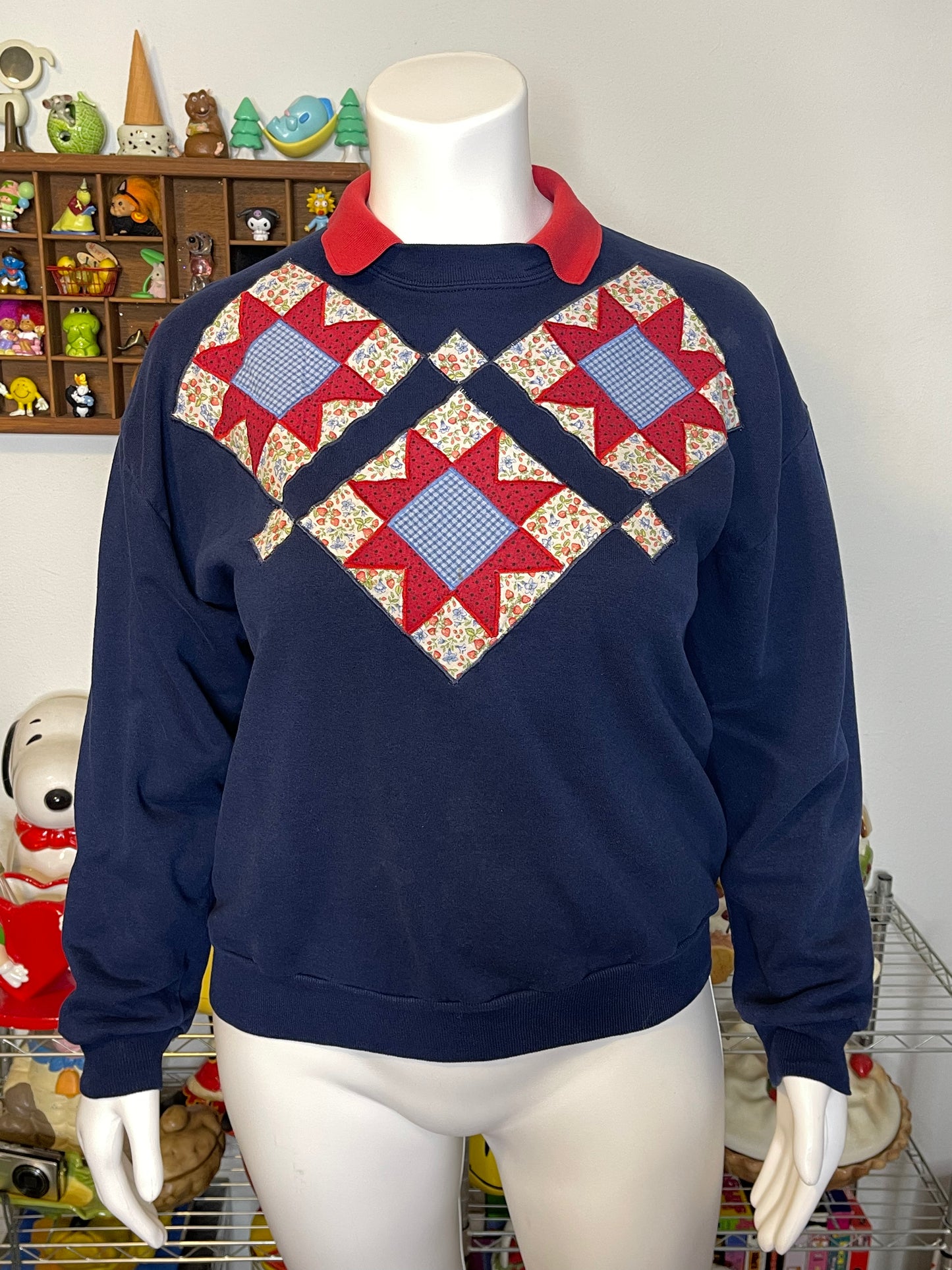 Vintage 90s Patchwork Strawberry Crewneck Sweater Sz XL