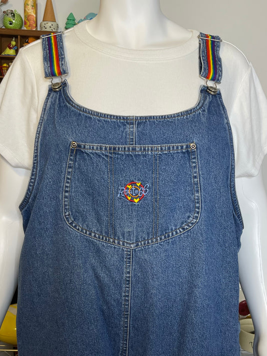 Vintage Plus Size Route 66 Rainbow Denim Overalls Sz 24W