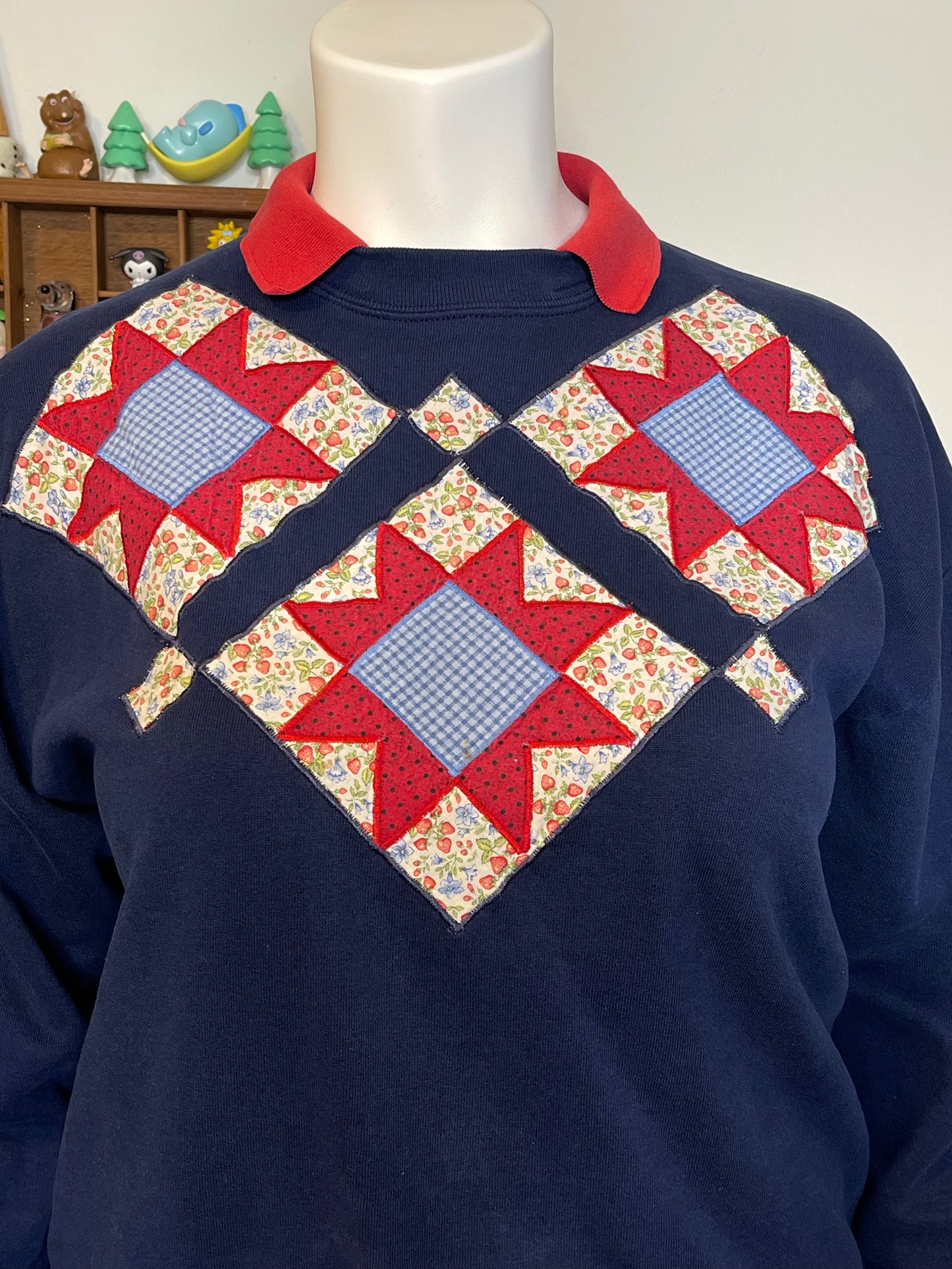 Vintage 90s Patchwork Strawberry Crewneck Sweater Sz XL