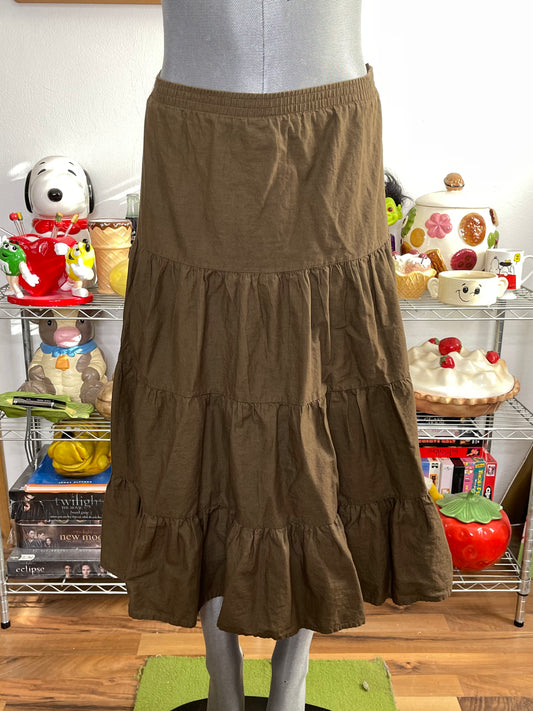 2000s Chocolate Brown Tiered Midi - Maxi Skirt Sz S