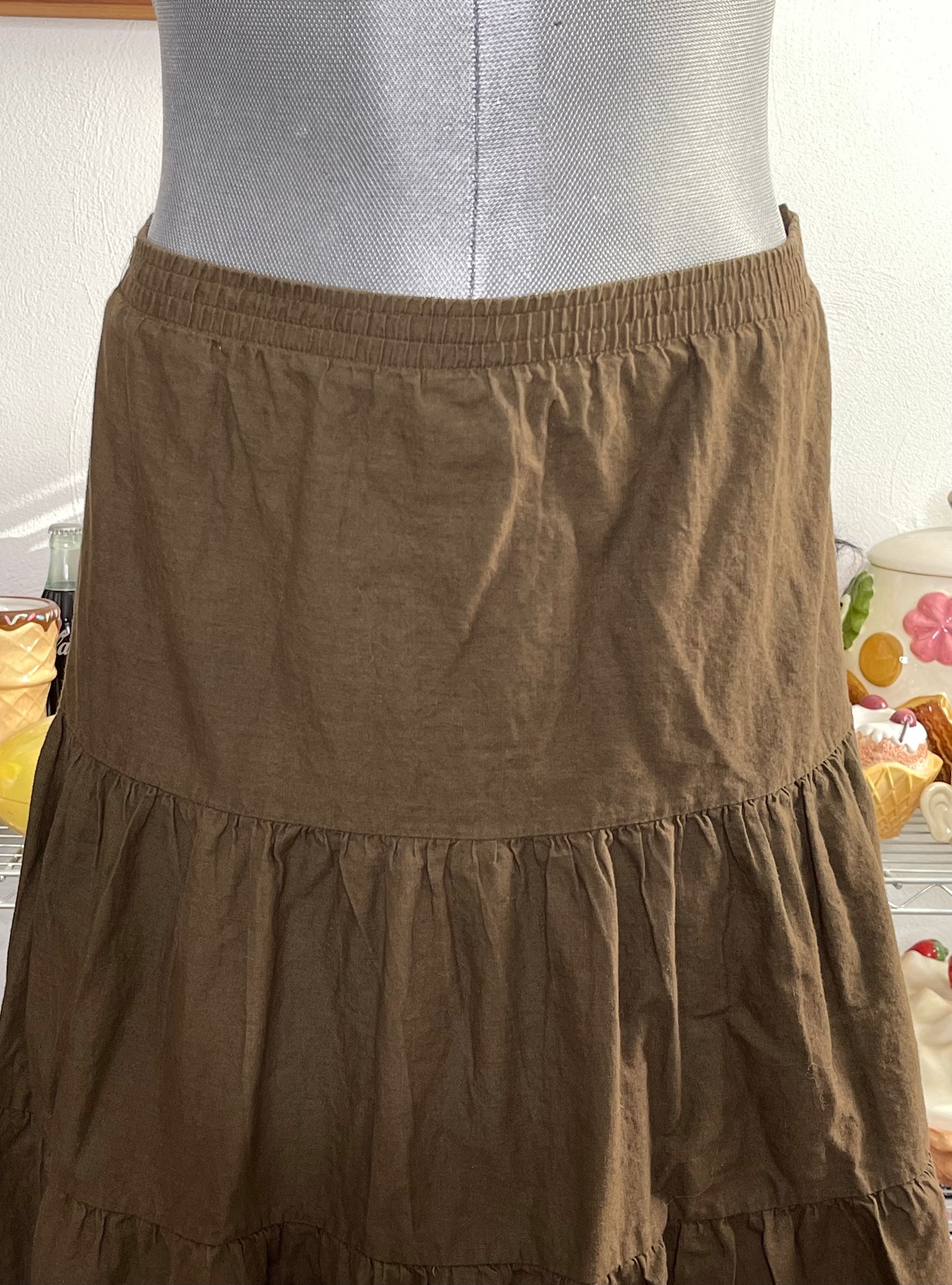 2000s Chocolate Brown Tiered Midi - Maxi Skirt Sz S