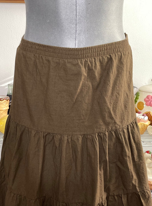 2000s Chocolate Brown Tiered Midi - Maxi Skirt Sz S