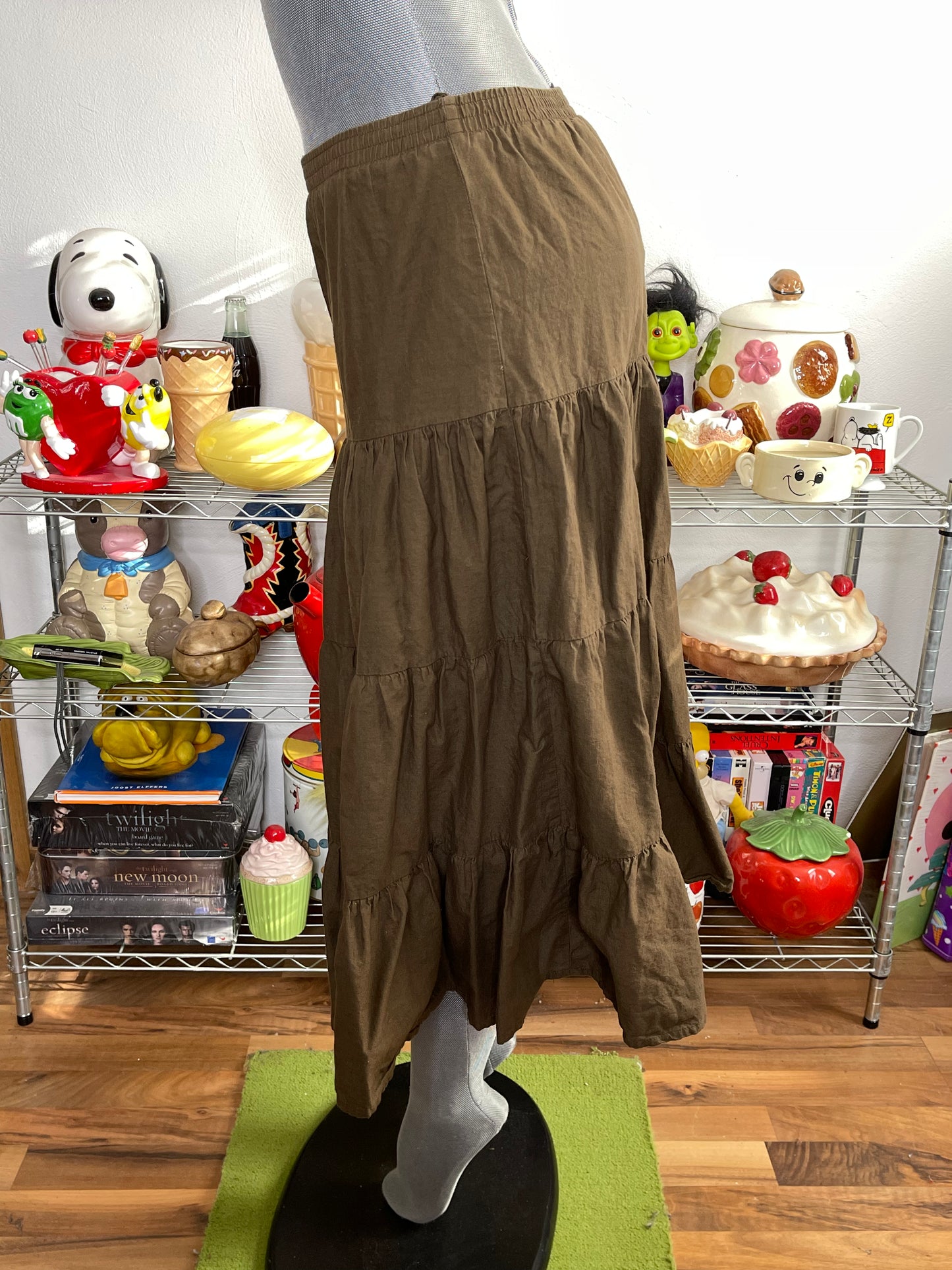 2000s Chocolate Brown Tiered Midi - Maxi Skirt Sz S