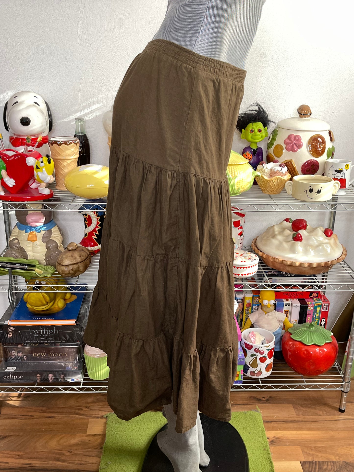 2000s Chocolate Brown Tiered Midi - Maxi Skirt Sz S