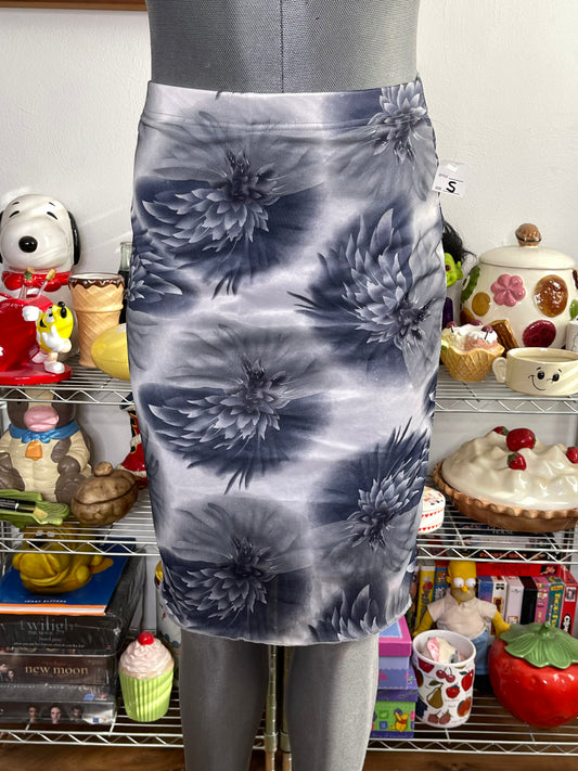 2000s Deadstock Cyber Flower Print Midi Skirt Sz S/M