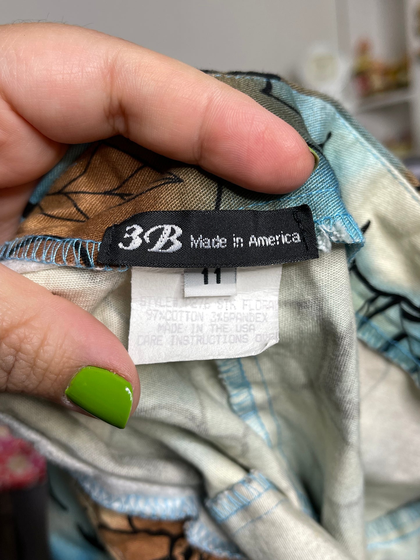 2000s Blue & Brown Tie-dye Flower Print Low Rise Pants Sz 11 29in