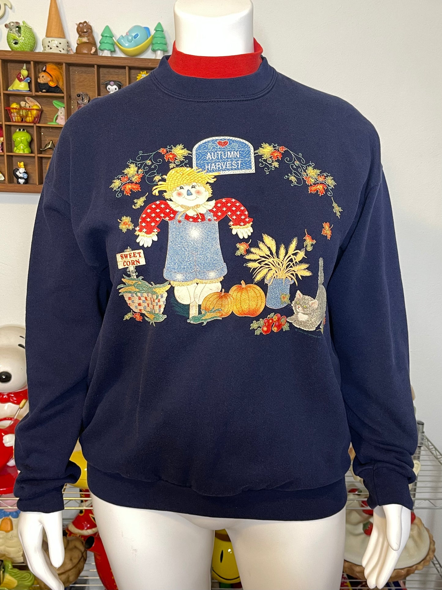 Vintage 90s Fall Autumn Harvest Scarecrow Crewneck Sweater Sz XL