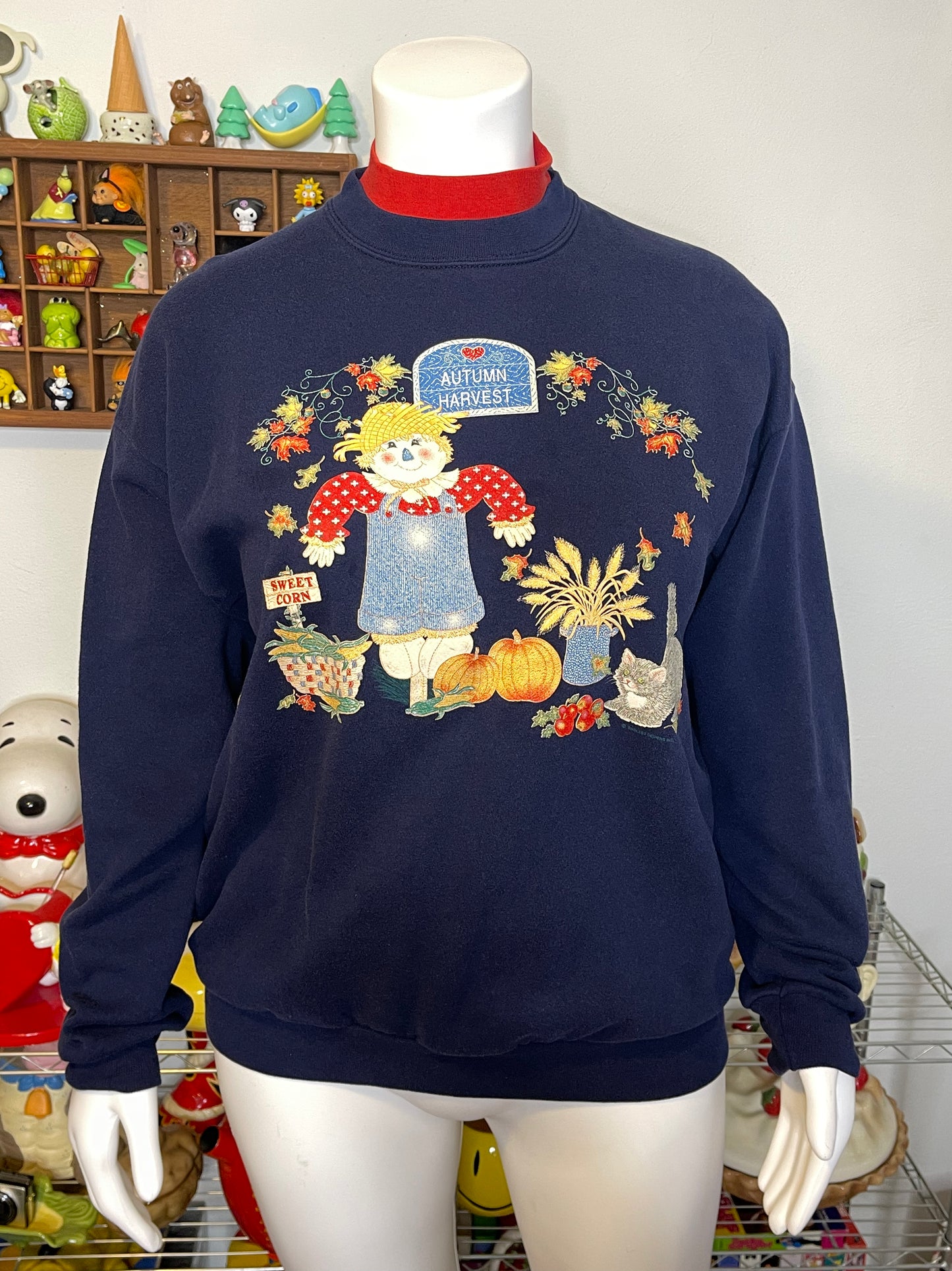 Vintage 90s Fall Autumn Harvest Scarecrow Crewneck Sweater Sz XL