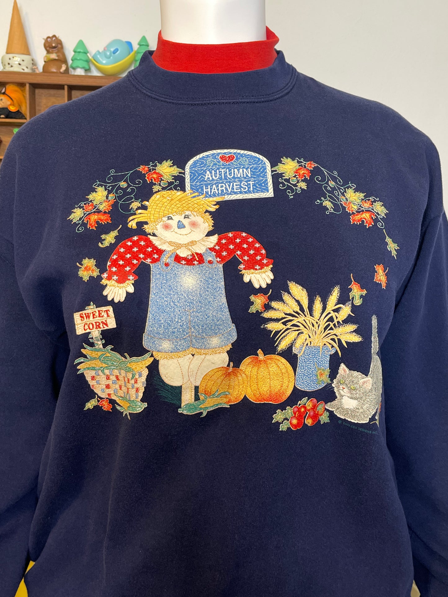 Vintage 90s Fall Autumn Harvest Scarecrow Crewneck Sweater Sz XL