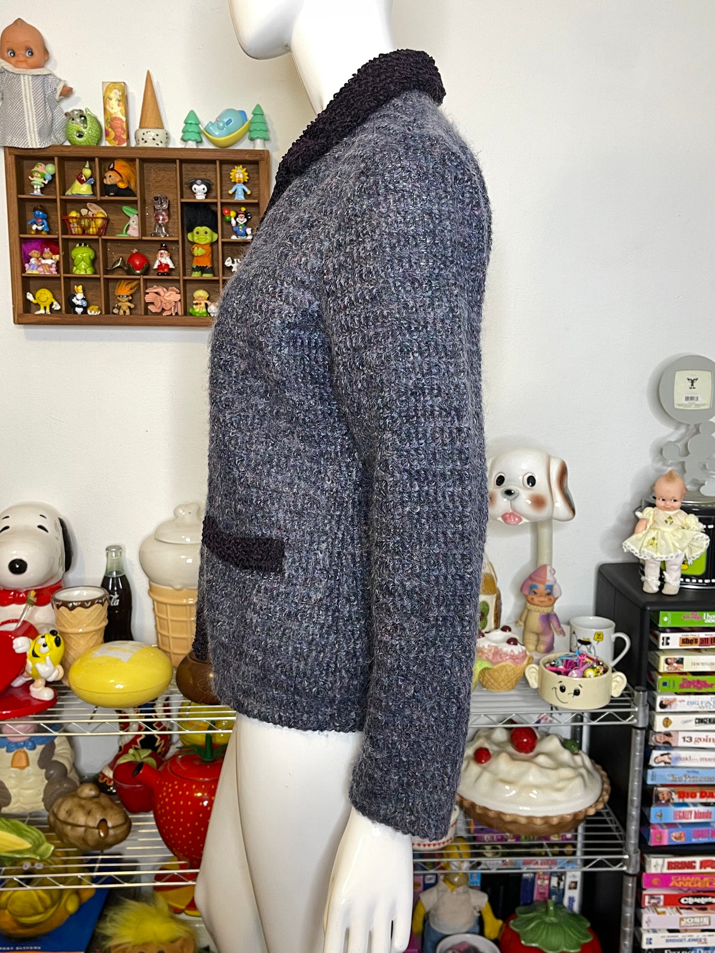 Vintage Multicolor Purple Fuzzy Mohair Knit Cardigan Sz M