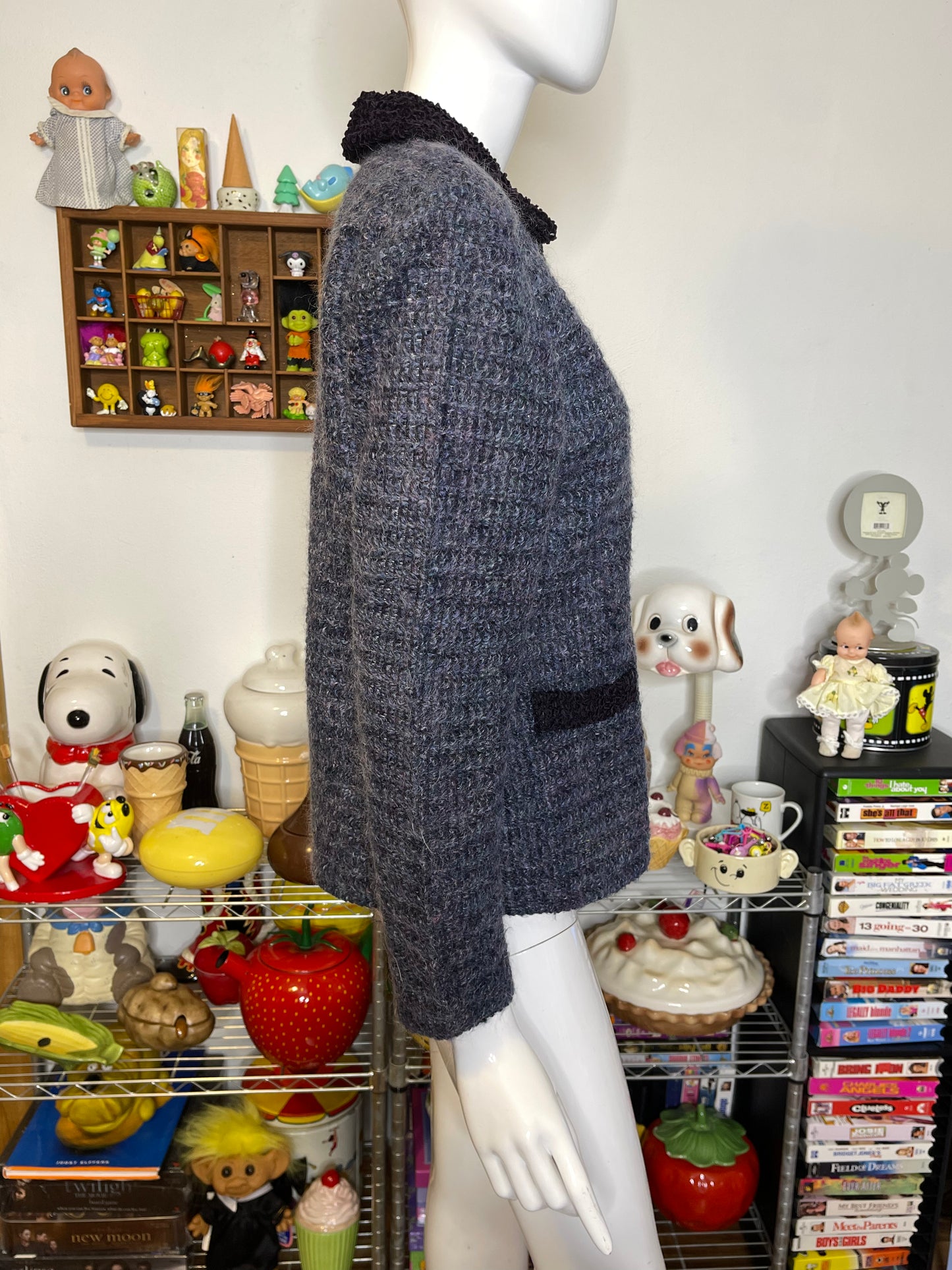 Vintage Multicolor Purple Fuzzy Mohair Knit Cardigan Sz M