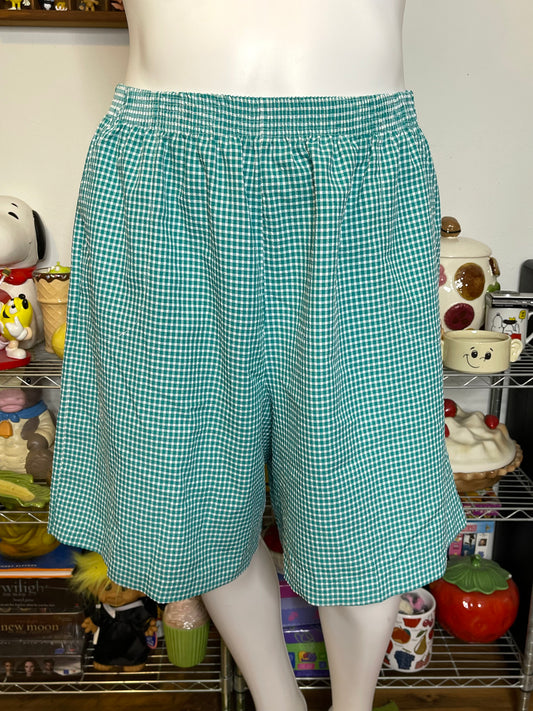 Vintage Plus Size High Waisted Teal Green Gingham Shorts Sz 2X