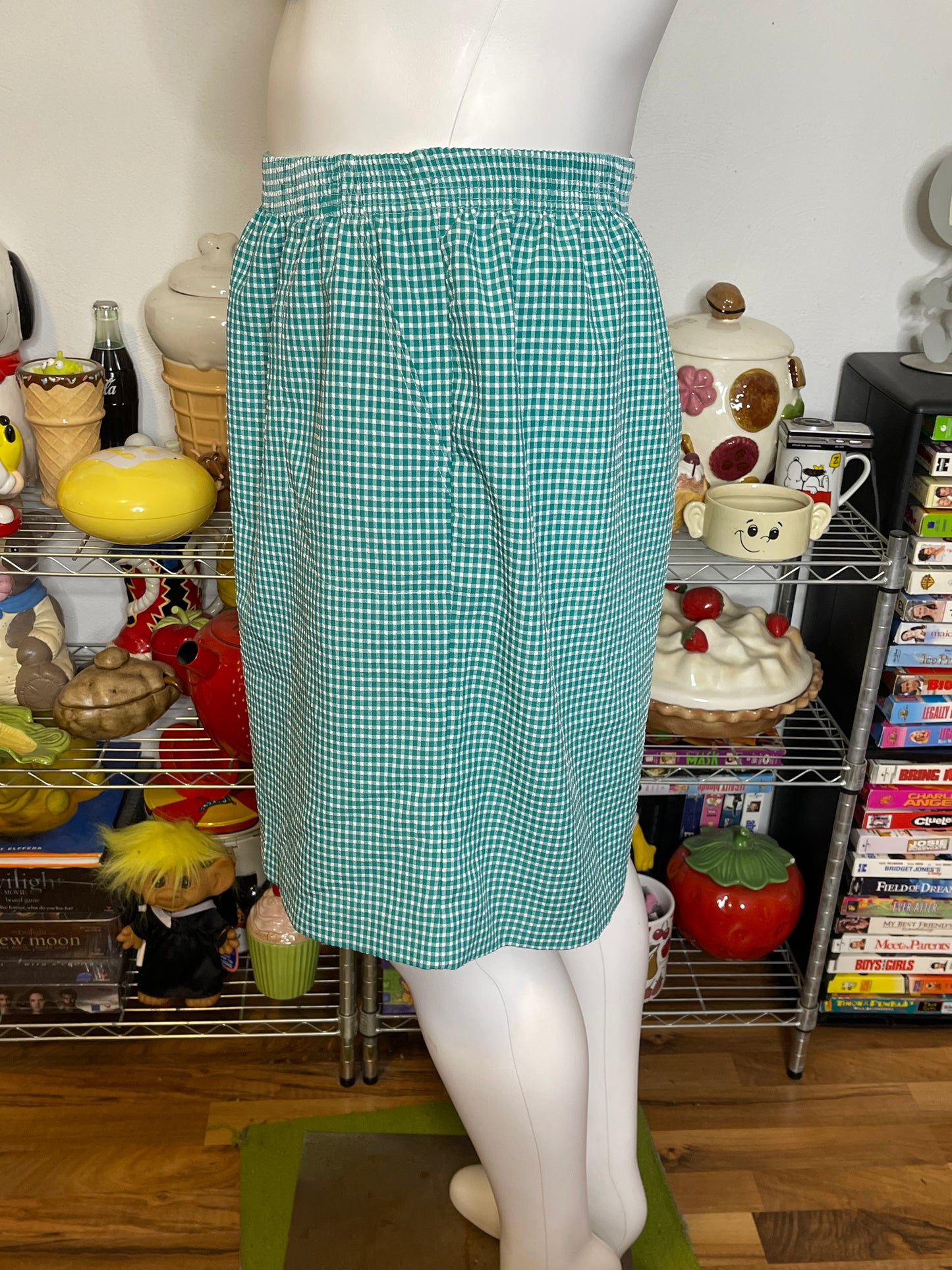 Vintage Plus Size High Waisted Teal Green Gingham Shorts Sz 2X