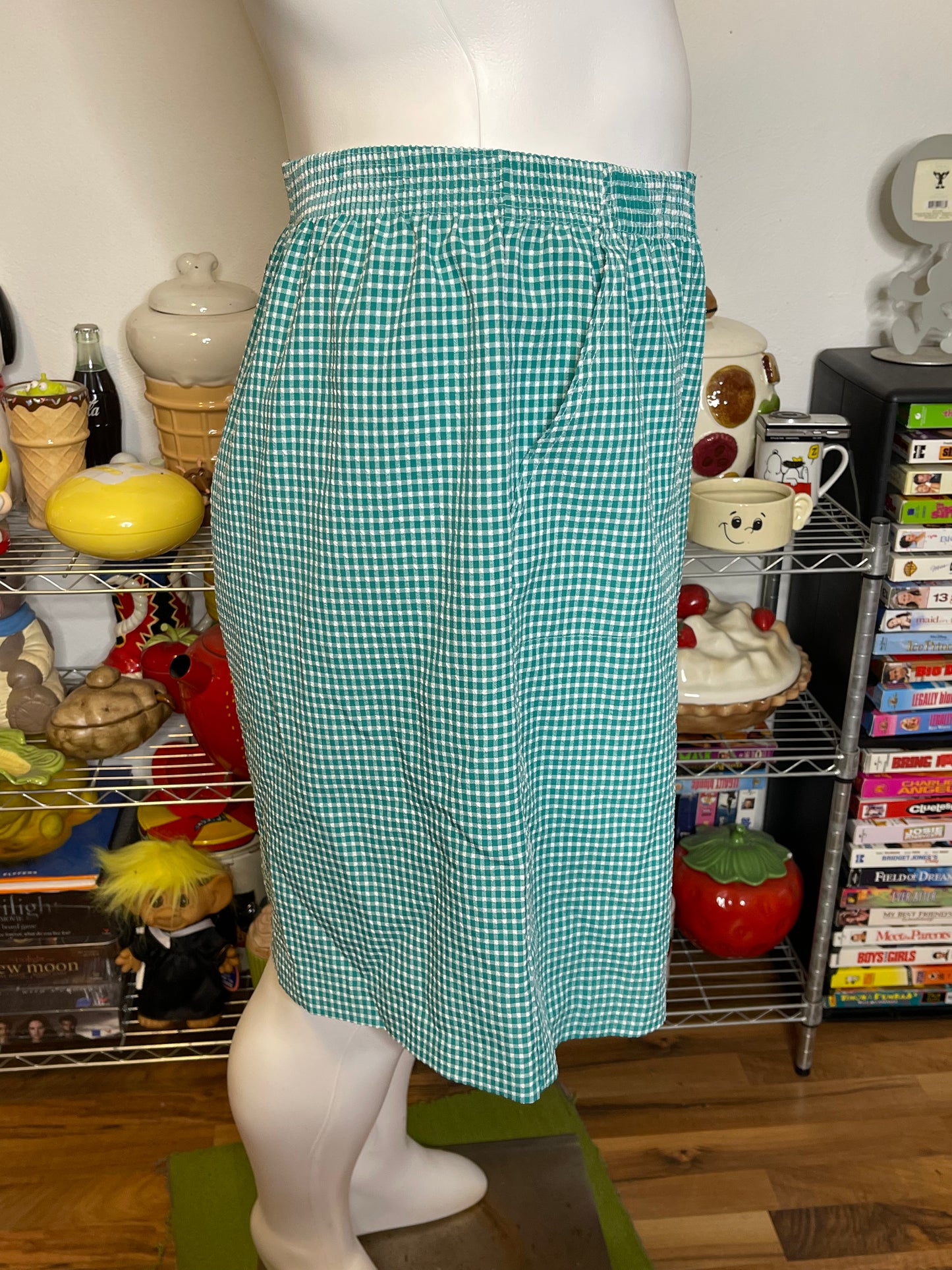 Vintage Plus Size High Waisted Teal Green Gingham Shorts Sz 2X