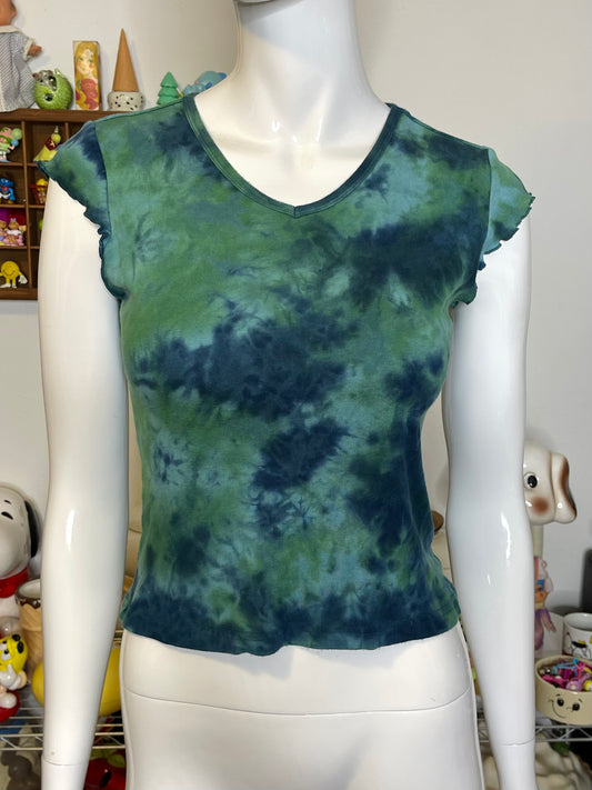2000s Green & Blue Tie-dye Rampage Cropped Baby Tee Sz M/ L