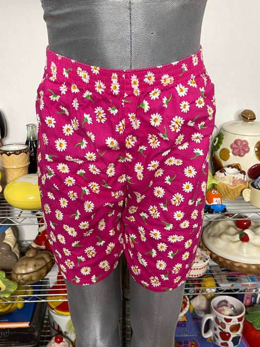 Vintage 90s Pink Boxer Style Flower Print Shorts Sz XL
