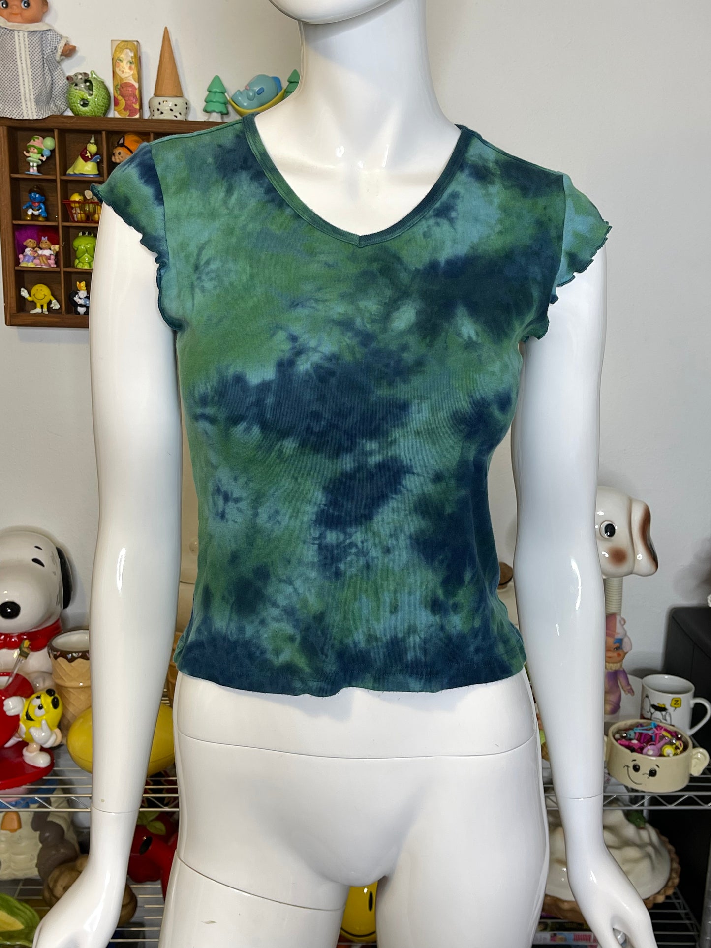2000s Green & Blue Tie-dye Rampage Cropped Baby Tee Sz M/ L