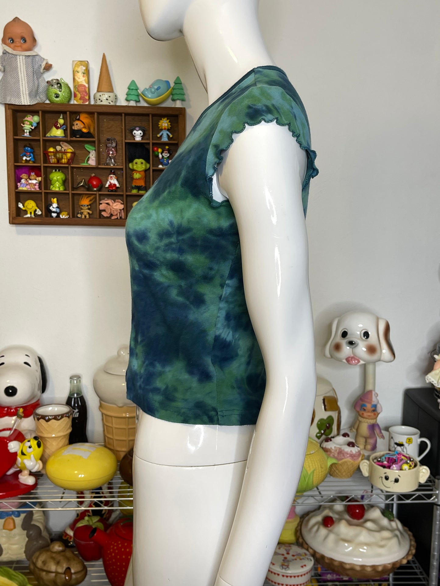 2000s Green & Blue Tie-dye Rampage Cropped Baby Tee Sz M/ L