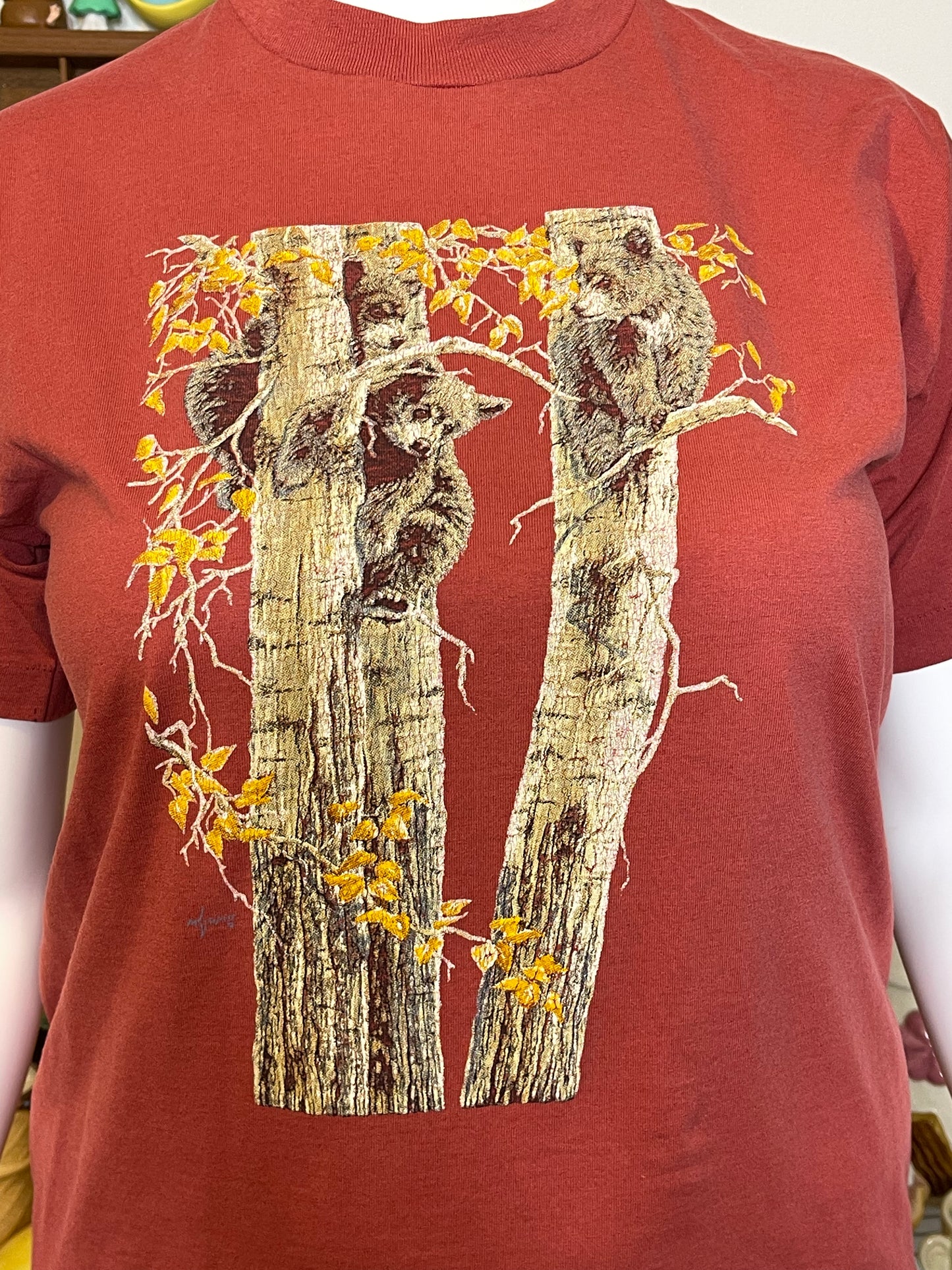 Vintage 90s Fall Bear Graphic Tee Sz L