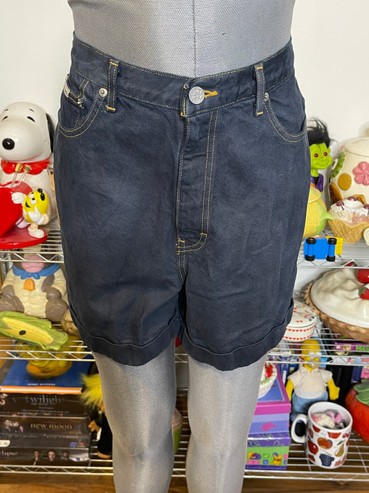 Vintage Dark Stone Blue Wash Denim Calvin Klein Cuffed Shorts Sz 12 30in