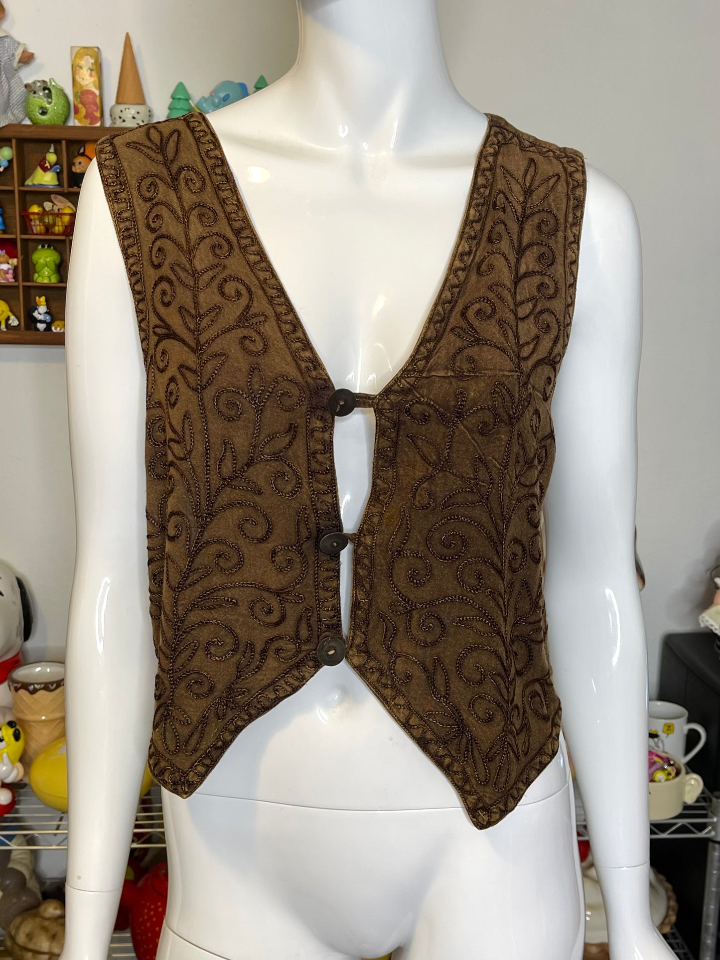 Brown Embroidered Hippie Fairy Style Vest Sz M