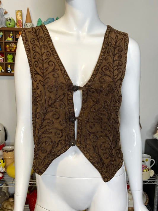 Brown Embroidered Hippie Fairy Style Vest Sz M