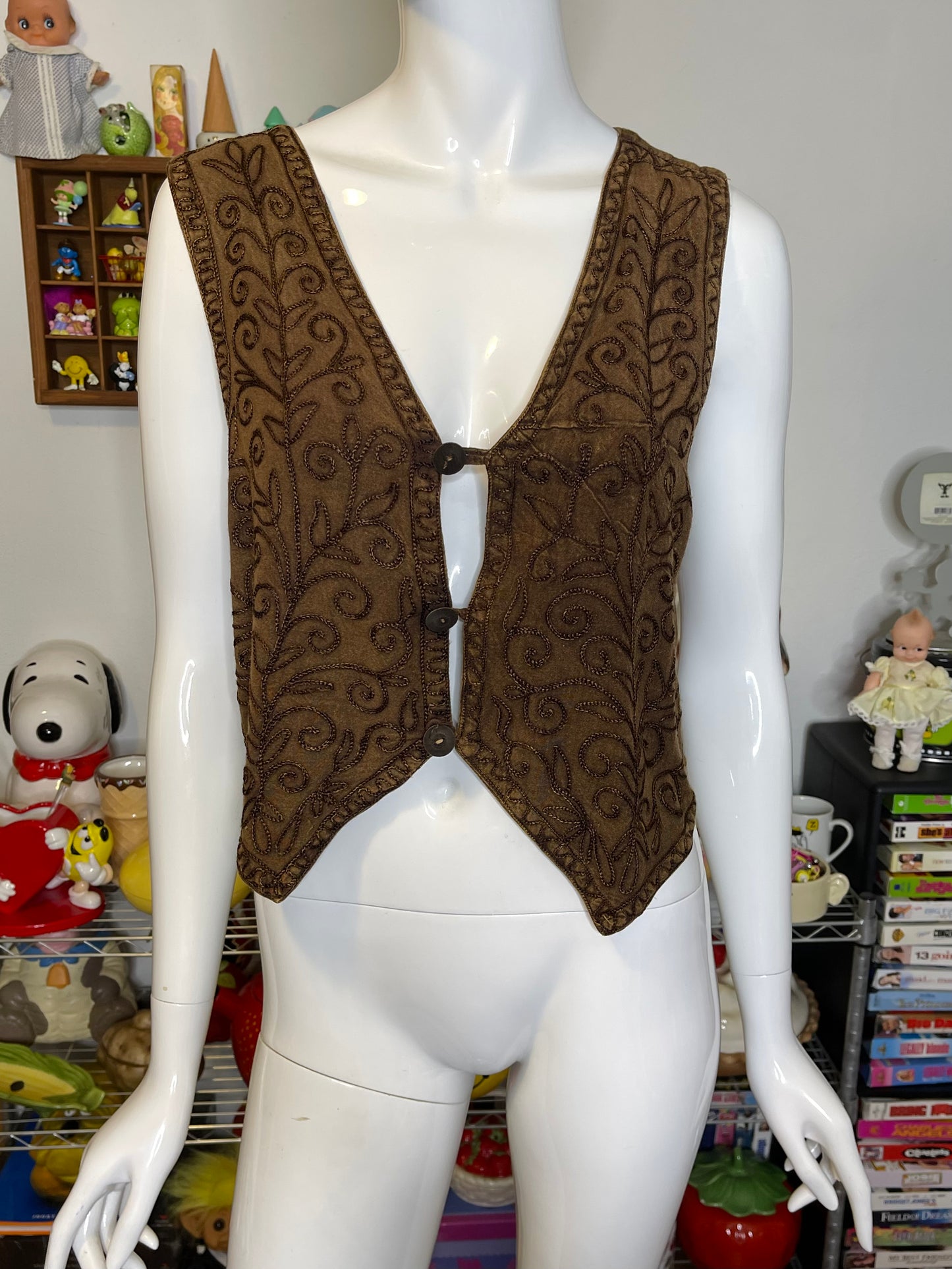 Brown Embroidered Hippie Fairy Style Vest Sz M