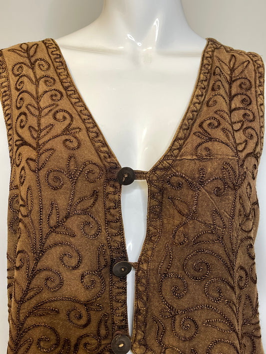Brown Embroidered Hippie Fairy Style Vest Sz M