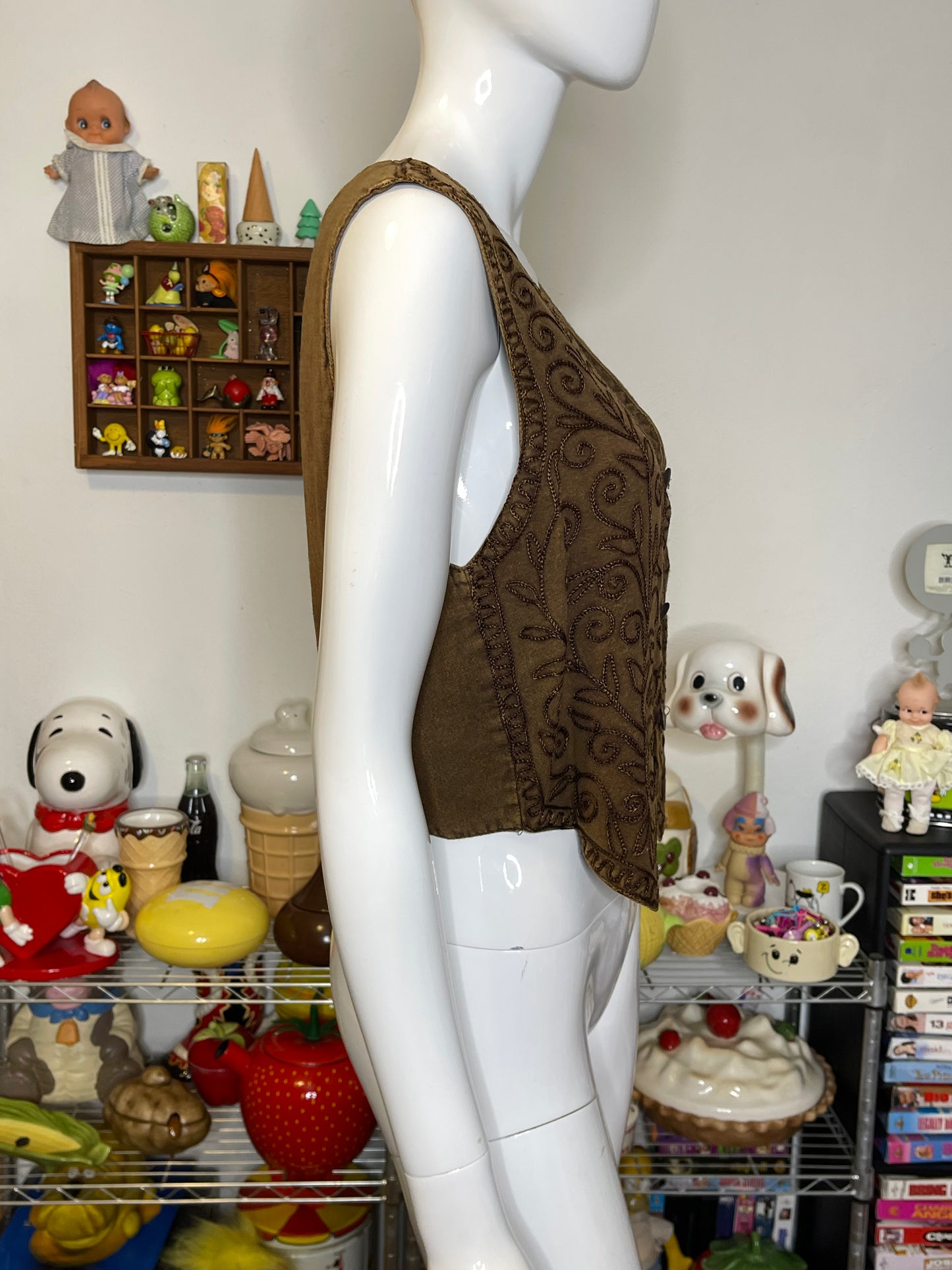 Brown Embroidered Hippie Fairy Style Vest Sz M