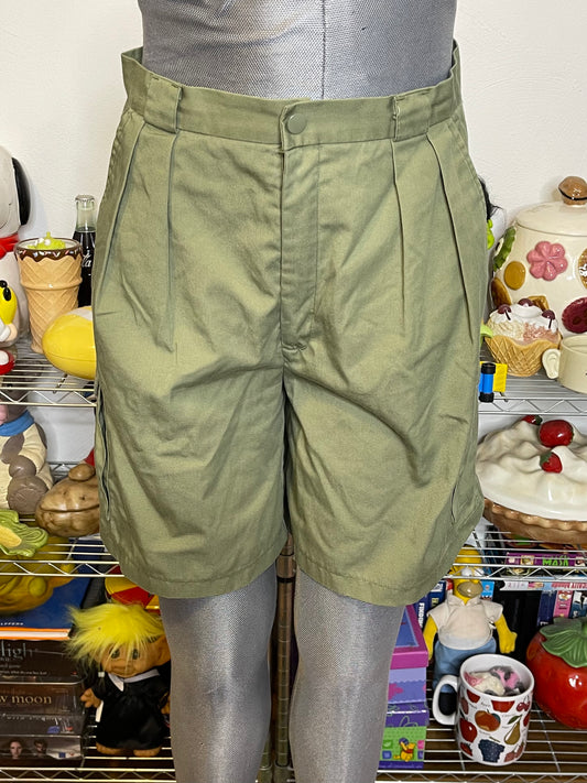 Vintage High Waisted Green Pleated Trouser Cargo Shorts Sz 27in