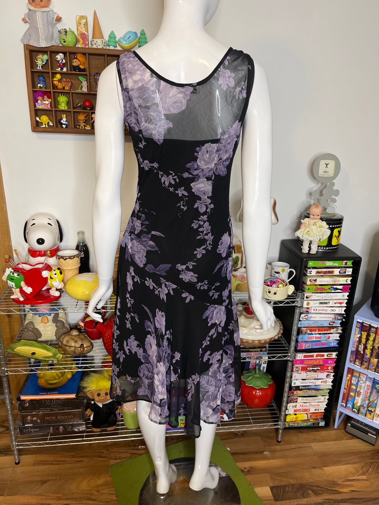 Vintage Purple Floral Sheer Layered Whimsigoth Asymmetrical Dress Sz S