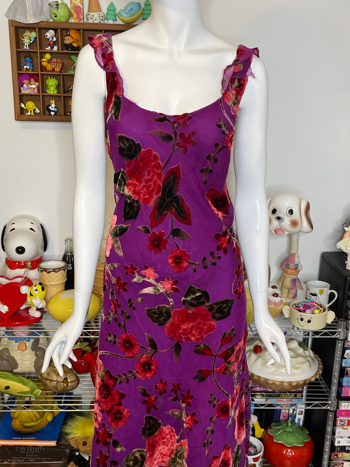 Vintage Sheer Velvet Floral Sheer Layered Dress Sz M/L (FLAWED)