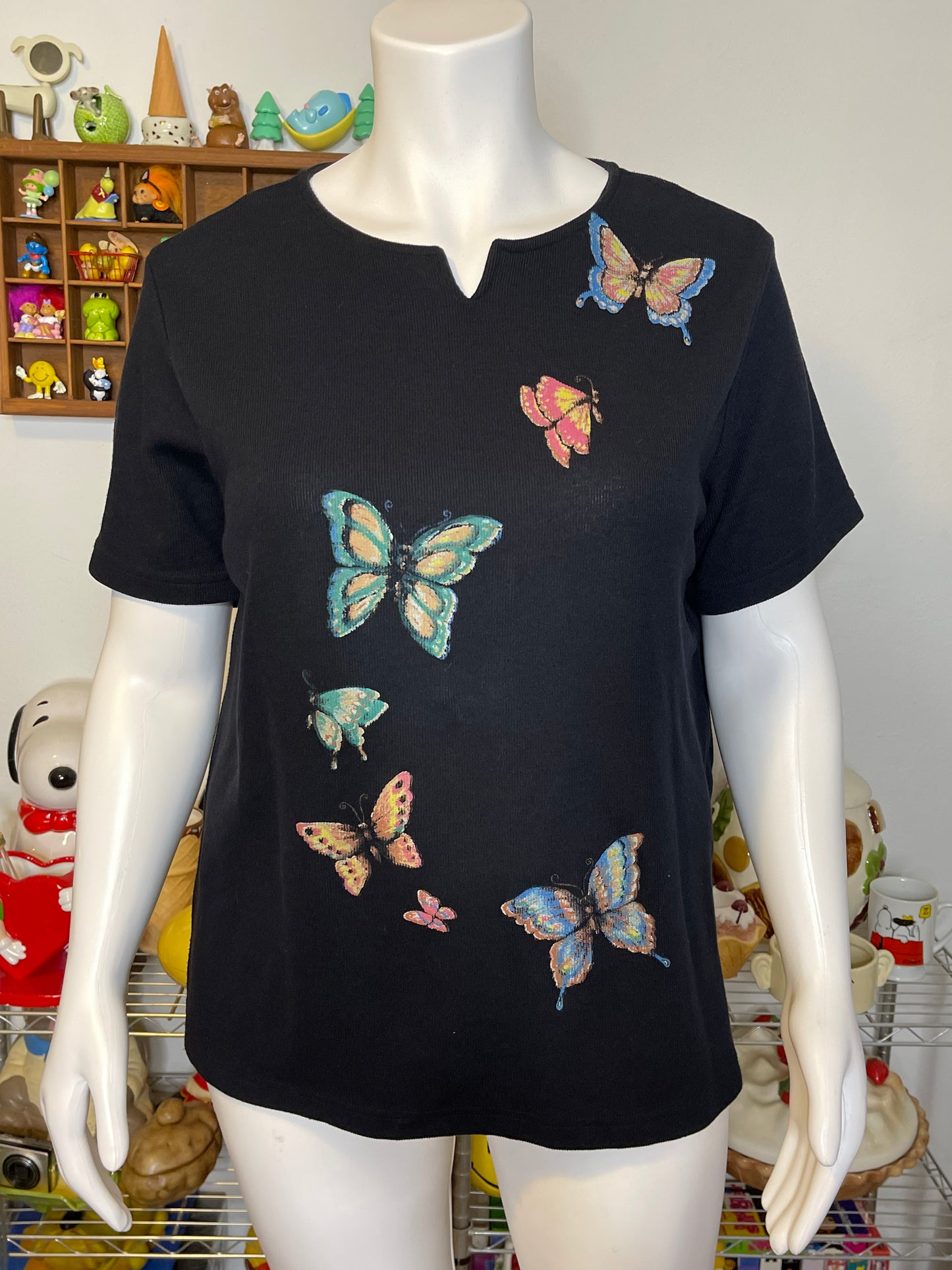 Vintage 90s Plus Size Painted Butterfly Ribbed Top Sz 1X