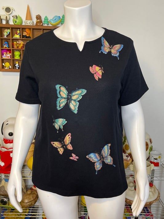 Vintage 90s Plus Size Painted Butterfly Ribbed Top Sz 1X