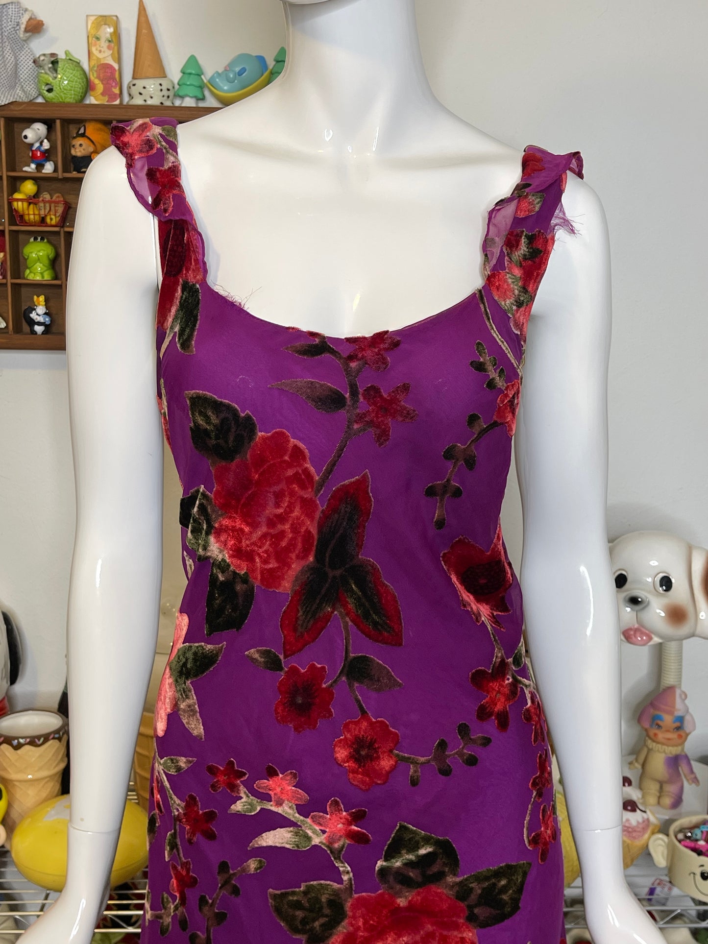 Vintage Sheer Velvet Floral Sheer Layered Dress Sz M/L (FLAWED)