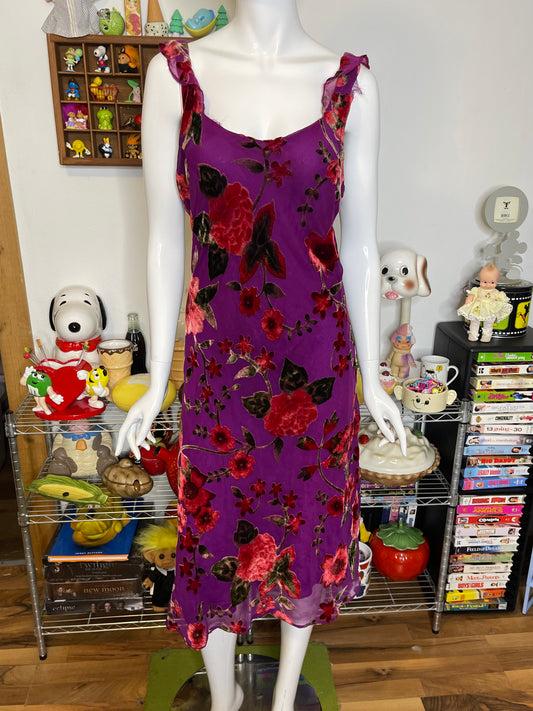 Vintage Sheer Velvet Floral Sheer Layered Dress Sz M/L (FLAWED)