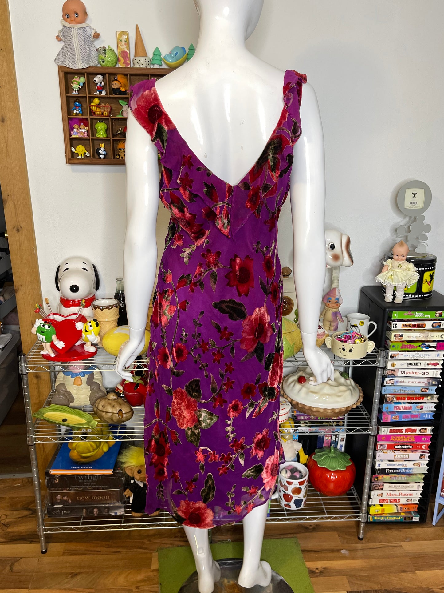 Vintage Sheer Velvet Floral Sheer Layered Dress Sz M/L (FLAWED)