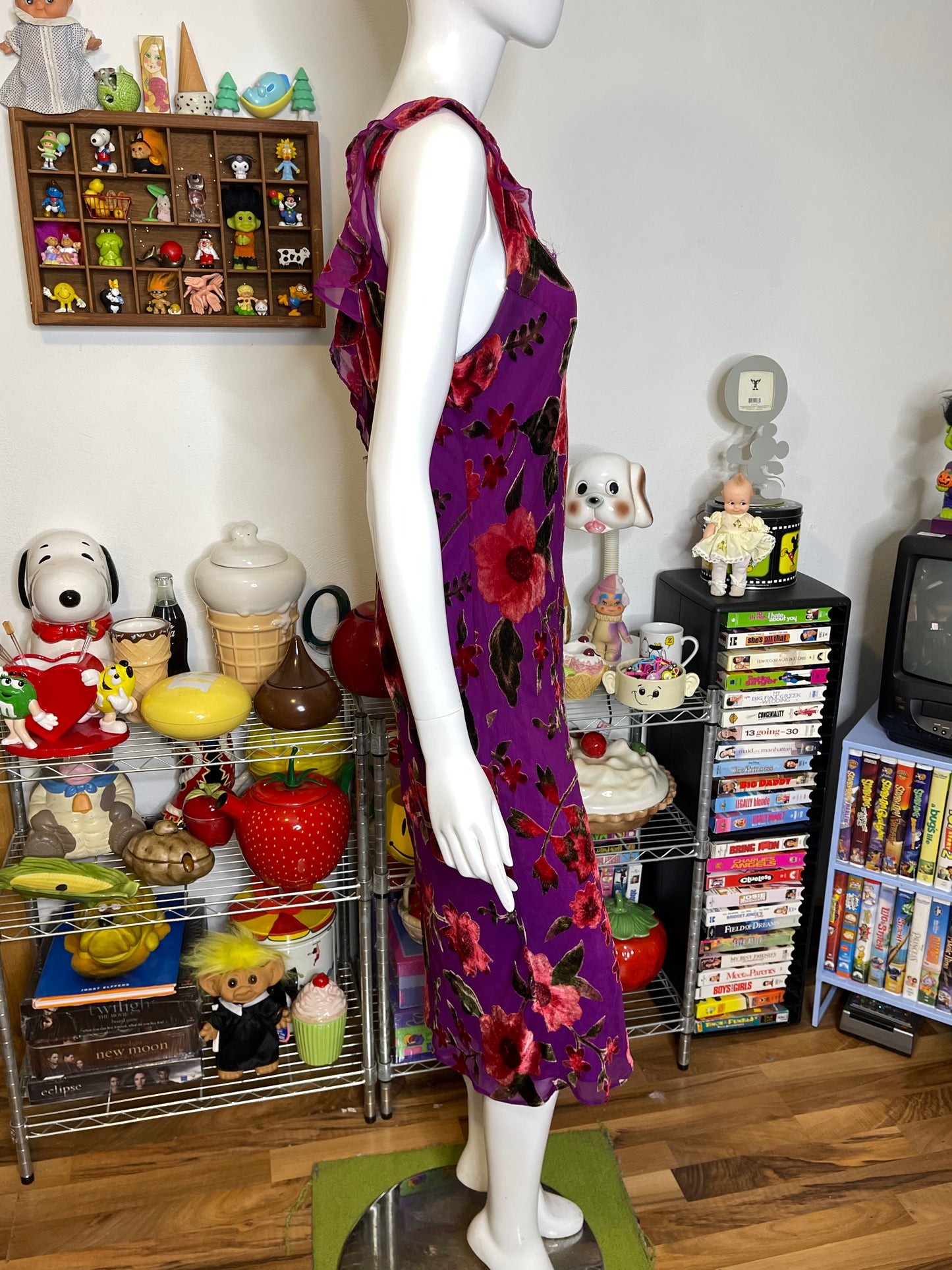 Vintage Sheer Velvet Floral Sheer Layered Dress Sz M/L (FLAWED)