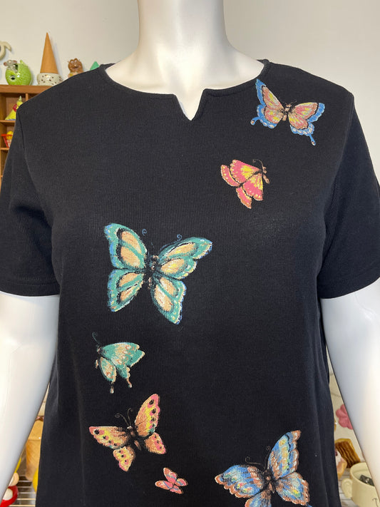 Vintage 90s Plus Size Painted Butterfly Ribbed Top Sz 1X