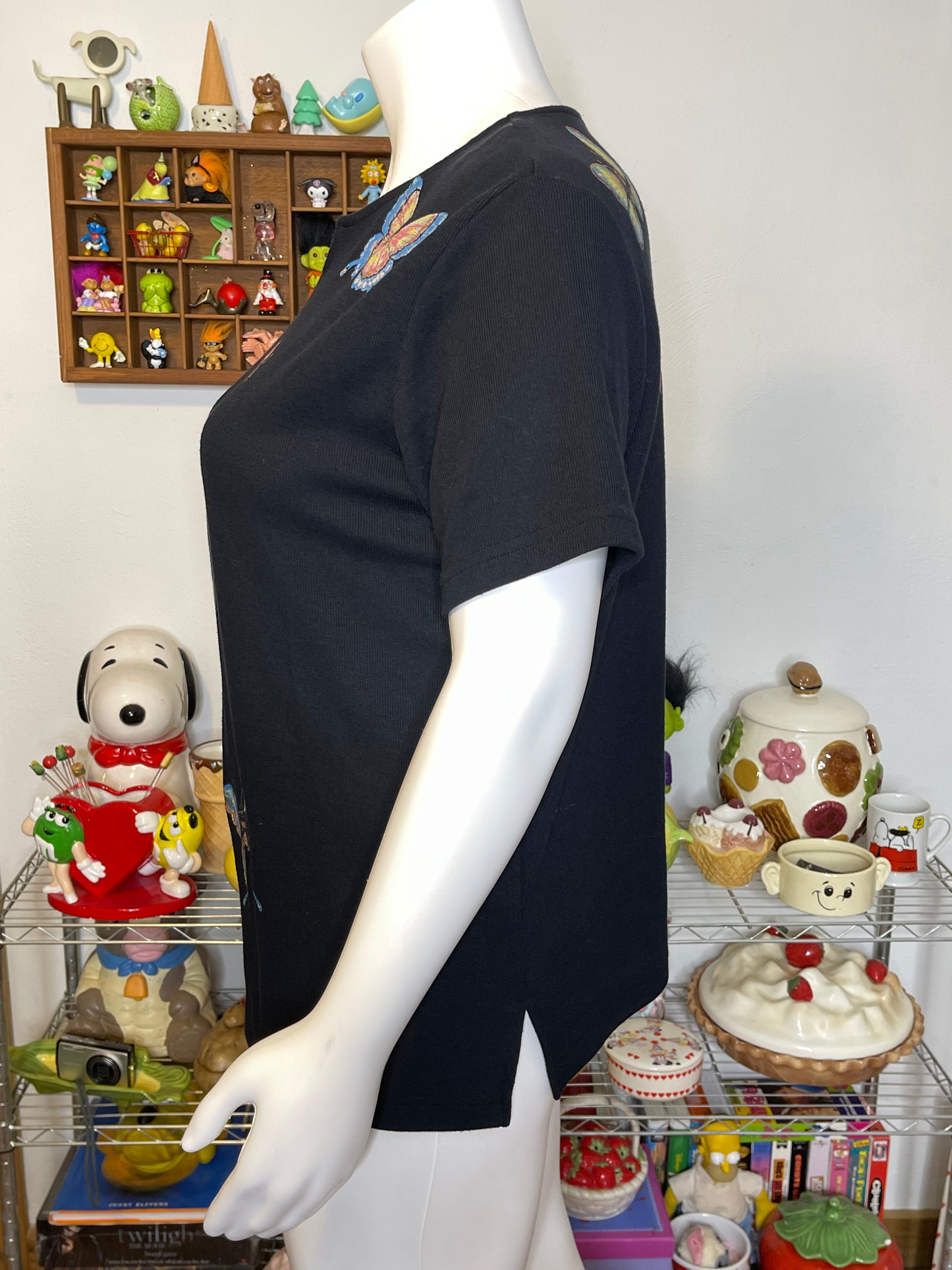 Vintage 90s Plus Size Painted Butterfly Ribbed Top Sz 1X